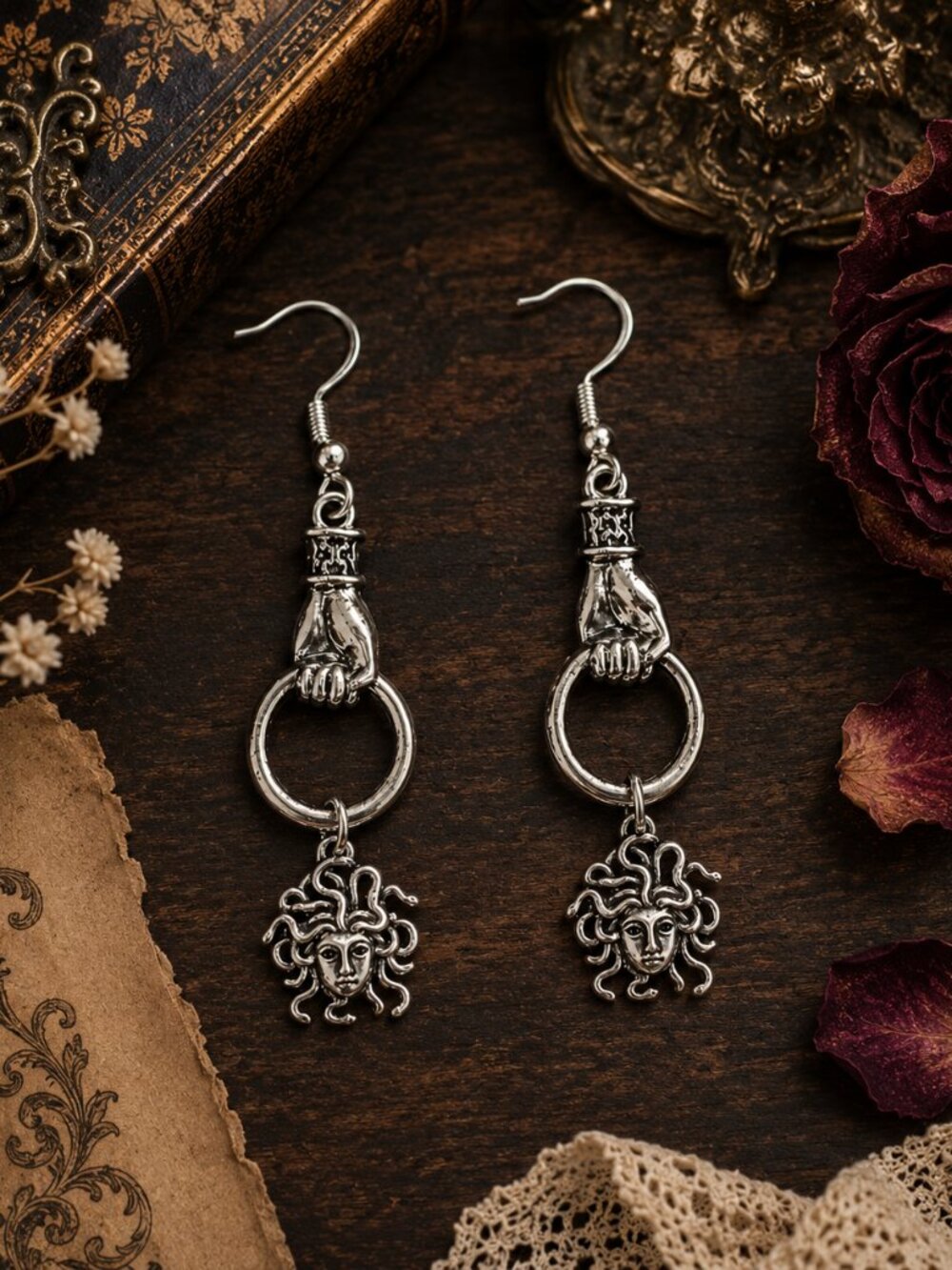 The Gorgon's Gaze™ Medusa Earrings | Victorian Hand | 925 Sterling Silver Hooks